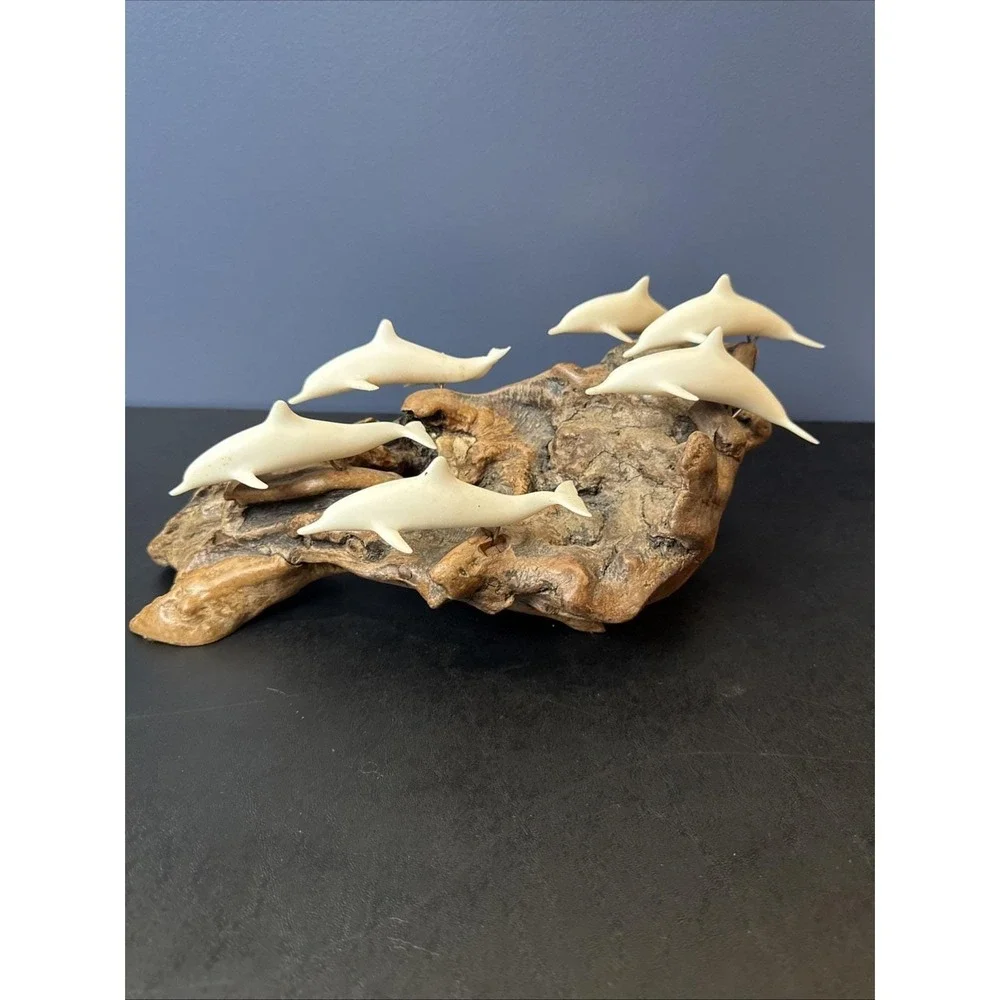 John Perry Pod Of‎ 7 Dolphins On Wood.